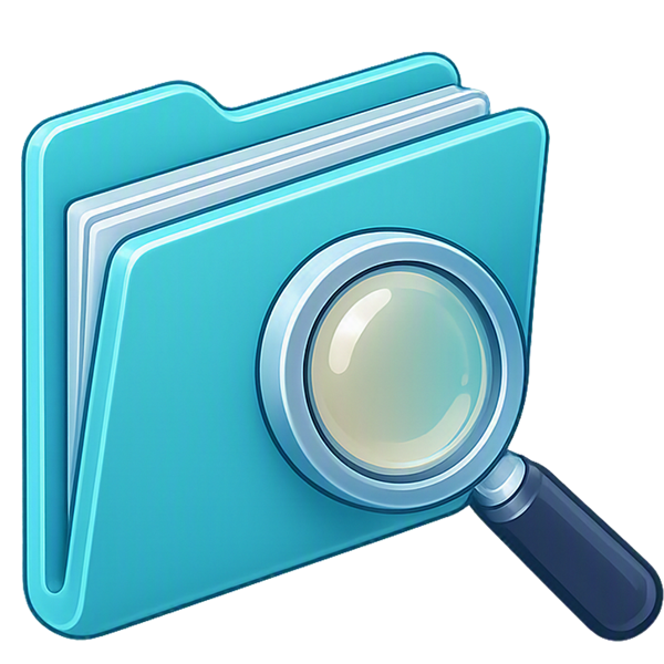 Icono de expediente y lupa para investigación de estudio socioeconómico y laboral en Agencia Domia