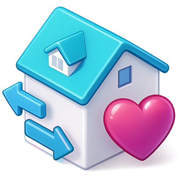 Icono de casa con corazón y flechas para la fidelización y gestión integral de personal doméstico en Agencia Domia